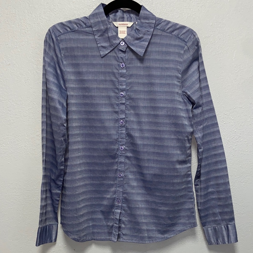 Sundance Muted Blue Striped 100% Cotton Button Down Shirt 3680